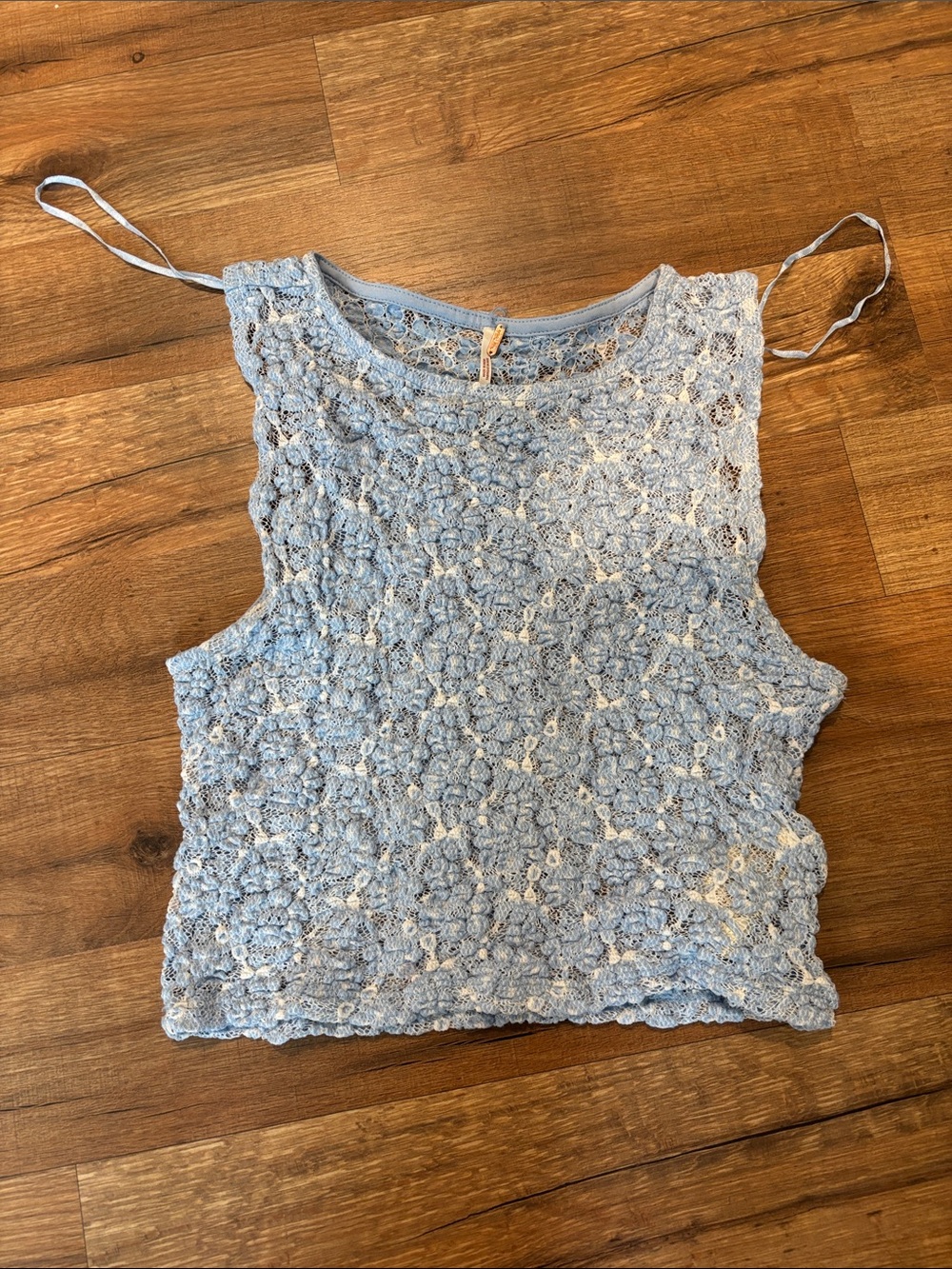 Free People Light Blue Crochet Floral Crop Tank
